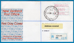 1986 Neuseeland New Zealand Maps NZ Frama ATM 2 Einschreiben FDC 12 FEB 1986 Automatenmarken Frama - Vignette [ATM]