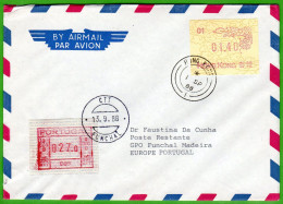 Hong Kong China ATM 3 01 / Dragon Zodiac / FDC 1.40 Poste Restante 1 SEP 88 To Portugal 27$0 Funchal 13.9.88 / Frama - Distributori