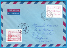 Island Iceland ATM 1 02 / 2400 On Poste Restante 23.7.88 Keflavik To Portugal 27$0 Funchal 3.8.88 / Frama Etiquetas - Affrancature Meccaniche/Frama