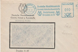 DDR Brief Mit Freistempel Dresden A29 1957 Blau Deutsche Handelszentrale Gummi Asbest Kunststoffe - Frankeermachines (EMA)