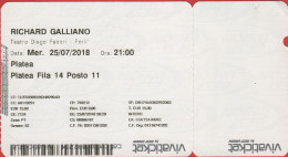 ITALIA - ITALY - ITALIE - Richard Galliano - 2018 Teatro Diego Fabbri A Forlì - Biglietto D'ingresso Platea - Usato - Tickets D'entrée