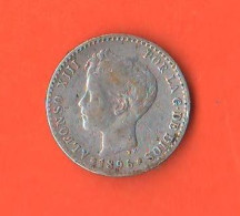 Spagna 50 Centesimi Centimos 1896 PGV Spain Alfonso XIII° Silver Coin - 50 Centimos