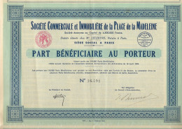 ACTION Société Commerciale Et Immobilière De La PLACE De La MADELEINE PARIS 1932 - Banque & Assurance