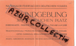 NATIONALER FEIERTAG DES DEUTSCHEN VOLKES . 1937 - Tickets D'entrée