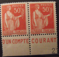 2 Timbres à Bande Publicitaire. Paix N° 283 Type III 3. Pub Publicité Publicitaires Carnet. Compte Postal. Neuf 1**, 1* - Other & Unclassified