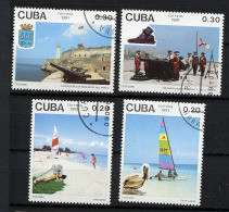 CUBA 1991, TOURISME, PELICAN, PHARE, PLAGE, VOILIERS, CANON... 4 Valeurs, Oblitérés / Used. R432 - Gebruikt