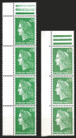 Y&T N° 1611 Marianne De Cheffer Et N° 1611b Marianne De Cheffer (bande De Phosphore) - 2 Blocs De 4 Ex Et 3 Ex - Neuf ** - 1967-1970 Marianne De Cheffer