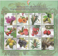 India 2023 Agricultural Geographical Goods Fruits Flowers Trees Set Of 12 Stamps In Sheetlet MNH - Blocchi & Foglietti