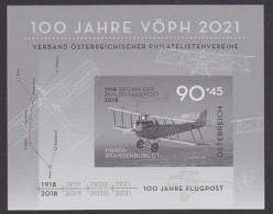 AUSTRIA(2018) Hansa-Brandenburg C1 Plane. Black Print Of S/S. 100 Years Of Airmail Service. - Probe- Und Nachdrucke