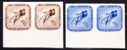 COLOMBIA(1957) Cyclist. Set Of 2 Imperforate Pairs. Scott Nos C297-8, Yvert Nos PA296-7. 7th Bicycle Tour Of Colombia. - Colombie