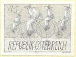 AUSTRIA(1985) Carnival Figures Riding High Cycles. Black Proof. Painting By Paul Flora. Scott No 1328, Yvert No 1658. - Probe- Und Nachdrucke