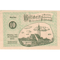 Billet, Autriche, Bubendorf, 10 Heller, Eglise 1920-12-30, SPL, Mehl:FS 112a - Oesterreich