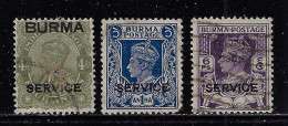 BURMA 1937 SERVICE SCOTT #07,44,46 USED - Birmania (...-1947)