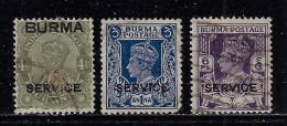 BURMA 1937 SERVICE SCOTT #07,44,46 USED - Burma (...-1947)