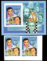 GUINEA(1992) Karpov. Kasparov. Imperforate Pair + Imperf Minisheet. Scott No 1195. - Echecs