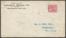 1911 Canadian Match Co Corner Card Cover 2c Edward Duplex Drummondville Quebec - Storia Postale