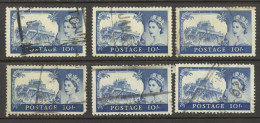Great Britain Sc# 373 SG# 597 (Delarue Printing) Used Lot/6 1959-1968 Castle - Usati