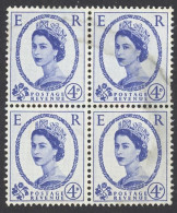 Great Britain Sc# 298 Used Block/4 (c) 1953 4p Queen Elizabeth - Usati