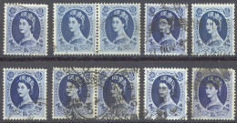 Great Britain Sc# 308 SG# 531 Used Lot/10 1953 1sh6p Dark Blue Queen Elizabeth - Usati