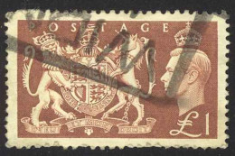 Great Britain Sc# 289 Used (b) 1951 £1 Royal Arms - Usati