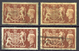 Great Britain Sc# 289 Used Lot/4 1951 £1 King George VI - Usati