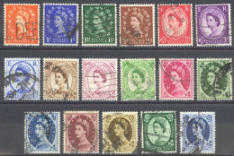 Great Britain Sc# 292-308 Used 1952-1954 ½p-1sh6p Queen Elizabeth - Usati