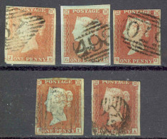 Great Britain Sc# 3 SG# 8 Used Lot/5 1841 1p Red Brown Queen Victoria - Gebruikt