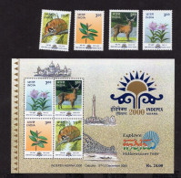 INDIA 2000 Indipex Asiana International Philatelic Exhibition Flora Fauna 4v SET + Miniature Sheet MNH, P.O Fresh & Fine - Unused Stamps