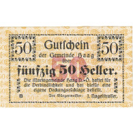 Billet, Autriche, Haag, 50 Heller, Texte, 1920, 1920-12-31, SPL, Mehl:FS 318 - Oesterreich