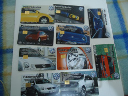GREECE   USED CARDS  SET 10  CARS VW     2 SCAN  LOW  TIR   35.000 - Voitures