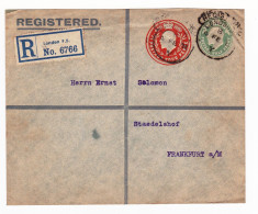 Registered 1911 London England Postal Stationery King Edward VII Frankfurt Deutchland Ernst Salomon Germany - Material Postal