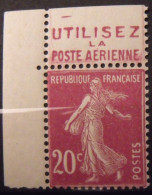 Timbre à Bande Publicitaire. Semeuse N° 190. 20 C. Pub Publicité Publicitaires Carnet. Poste Aérienne. Neuf ** - Autres & Non Classés