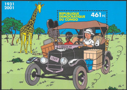 CONGO République Démocratique Bloc 67 COB BL205 ** TINTIN MILOU KUIFJE HERGE Tintin Au CONGO Ford Modèle T 2001 - Mint/hinged