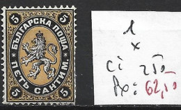 BULGARIE 1* Côte 250 € ( Léger Pli Au Dos ) - Unused Stamps