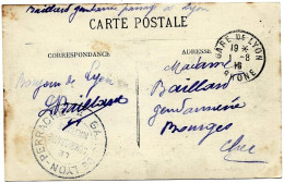 Sur CP De  LYON   / Cachet  " Gare De Lyon Perrache Le Commissaire Militaire " - 1. Weltkrieg 1914-1918