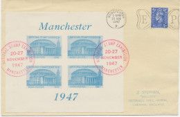 GB SPECIAL EVENT POSTMARKS 1947 NATIONAL STAMP EXHIBITION MANCHESTER WITH RARE IMPERFORATED MS - Cartas & Documentos