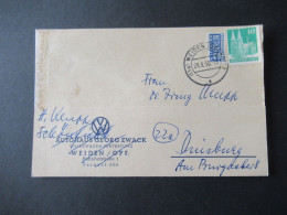 Bizone Bauten 1950 Mi.Nr.80 Eg EF Fern PK / Firmen PK VW Autohaus Georg Zwack Stempel Weiden Oberpfalz Nach Duisburg - Covers & Documents