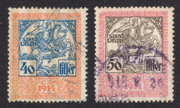 1914 Hungary - Revenue Stamp - PAIR 40 + 60 Fill. - Used - Saint Laszlo Ladislaus - Fiscale Zegels