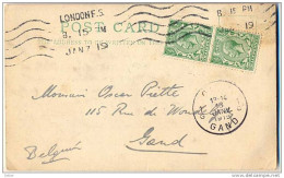 _Np678: Noodstempel 1G GENT 1G GAND 13-14 13 JANV 1919 ...franse Maand : Aankomststempel - Fortune Cancels (1919)