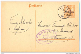 1p496: Postkarte Belgien 8 Cent. /7½Pf: EGHEZEE ___ > Namur + Censuur NAMUR : Geen Jaartal  ( 1917) - Ocupación Alemana