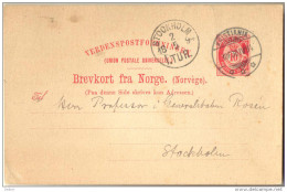 1p-392 : Brev-Kort : 10 Ore   KRISTINA > STOCKHOLM   I.TUR  1894 - Postal Stationery