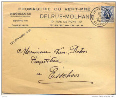 1p-383: N° 288: 2F TOURNAI 2F DOORNIJK 1932  : Fromages : DELRUE-MOLHANT  : FROMAGERIE DU VERT-PRE.... - 1929-1937 Heraldischer Löwe