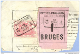 _V865:BRUXELLES-MIDI 3 __A 19 FEVR 1891> BRUGES- 3: Platte & Rechte Kop:m4SP11/ Fragm.  PETITS PAQUETS:1: - Documents & Fragments