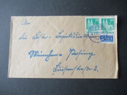 Bizone 1948 Bauten Nr.80 Wg (2) MeF Stempel Ergolding (violette Farbe??) Nach München Gesendet - Covers & Documents