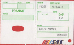 SAS - Scandinavian Airlines - 1987 - FI203 - Carta D'Imbarco - Boarding Pass - Europe