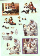 PLANCHE AVEC ENVIRONS 7(  Complet ) DECOUPIS   SCENES DE VIE ENFANTS (avec Legeres Paillettes Multicolores) - Children