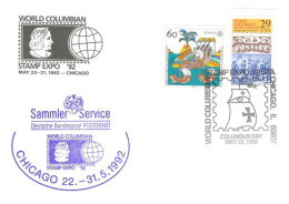 623  Columbian Stamp Expo Chicago, IL 1992. German-US Cover. Colomb Colón Colombo Voiles Sailing Boat - Christoph Kolumbus