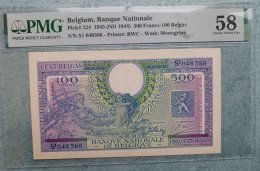 Belgium # P124 #Banque Nationale 500 Francs Ou 100 Belga London PMG 58 RARE!! - 500 Francs-100 Belgas