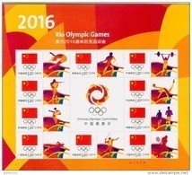 China 2016-20 Games Of The XXXI Olympiad Rio 2016 Special Sheet - Bádminton