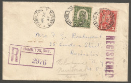 1932 Registered Cover 13c Arch/Cartier CDS Hamilton Ontario To USA - Historia Postale